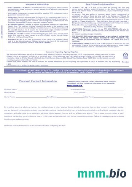 USA Charles Schwab & Co Bank wyciąg z kredytu hipotecznego w formatach Word i PDF, 3 strony 3
